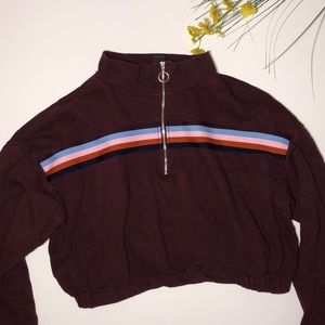 80's long sleeve crop top with stripe and o-zipper